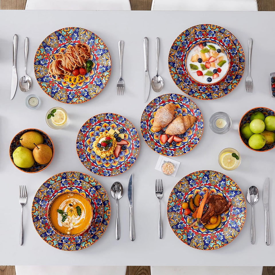 vancasso 24 Pieces Dinnerware Sets, Plates and Bowls Set, Porcelain Dishes Set for 6, Microwave and Dishwasher Safe, Scratch Resistant, Bohemian Style Dining Ware Service for 6, Series SIMI