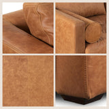 POLY & BARK Napa 72" Apartment Sofa – Italian-Tanned Full-Grain Pure-Aniline or Semi-Aniline Leather, Feather-Down Cushioning, Kiln-Dried Solid Wood Frame, Walnut Legs - Cognac Tan