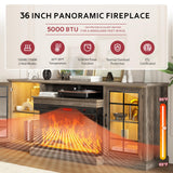 oneinmil 36 Inch 3-Sided Glass Fireplace TV Stand for TVs up to 80", Rustic Media Entertainment Center Console Table with Glass Door Closed Storage, Set of TV Table, White