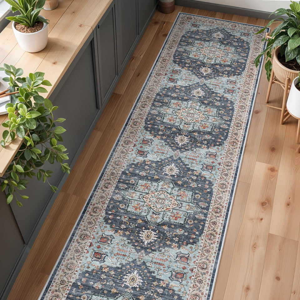 TOPRUUG Washable Oriental Area Rug - 12x15 Rugs for Living Room Soft Carpet for Bedroom Waterproof Floral Distressed Indoor Stain Resistant Non-Shedding Floor Carpets (Green, 12x15)