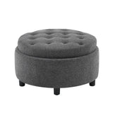 COLAMY Fabric Round Storage Ottoman with Reversible Tray Lid – Multi-Functional Footrest, Hidden Storage, Sturdy & Stylish Small Coffee Table for Living Room, Bedroom, or Entryway(Beige)