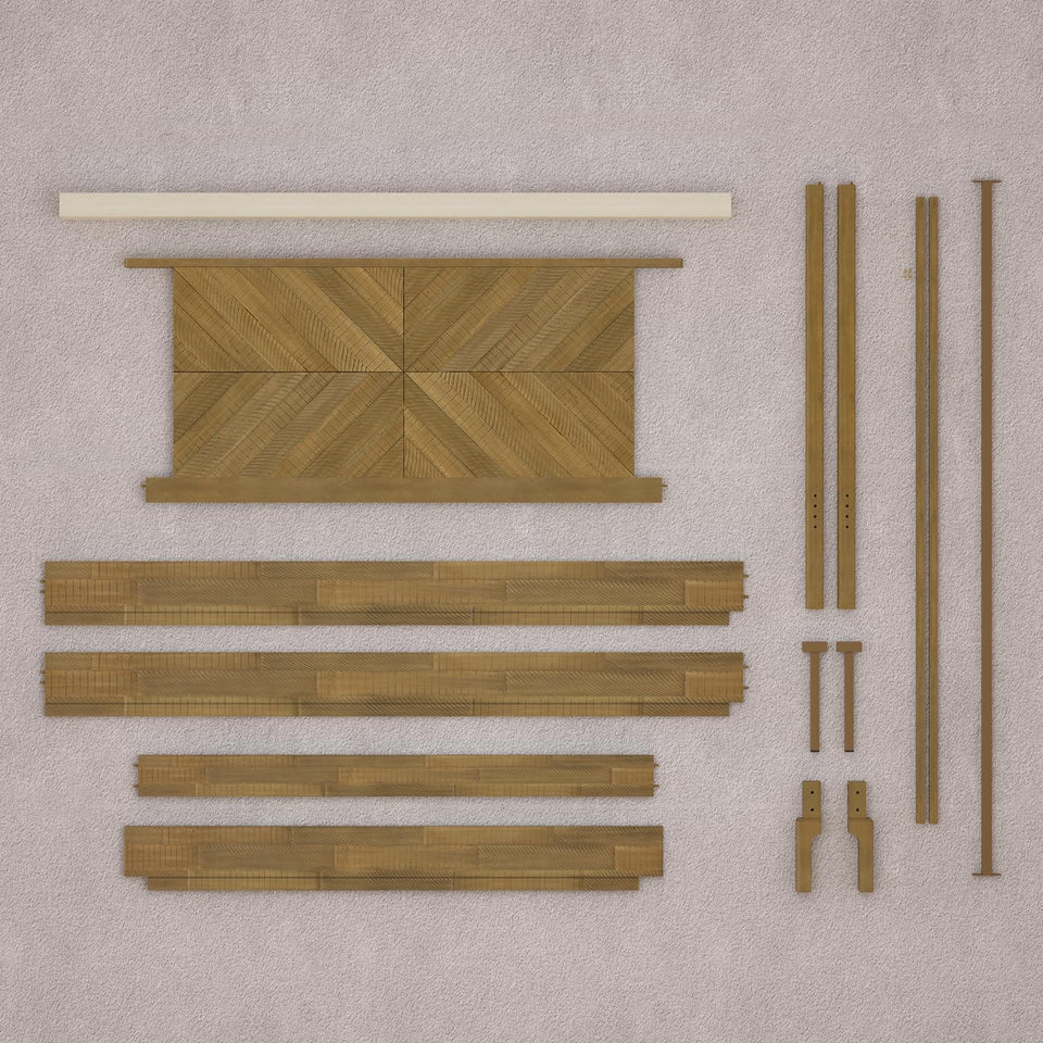 Bme Vivian 14 Inch Deluxe Bed Frame with Headboard, Rustic & Scandinavian Style with Solid Acacia Wood, No Box Spring Needed, 12 Strong Wood Slat Support, Easy Assembly, King, Rustic Golden Brown