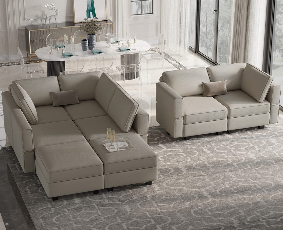 Belffin Modular Sectional Sofa with Ottomans Velvet Reversible Sleeper Chaise Bed Storage Seat Black