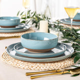 AmorArc Ceramic Dinnerware Sets for 8, 24 Pieces Handpainted Plates and Bowls Set with Rustic Terracotta Underside, Scratch Resistant Stoneware Dishes Set, Dishwasher & Microwave Safe, Light Beige