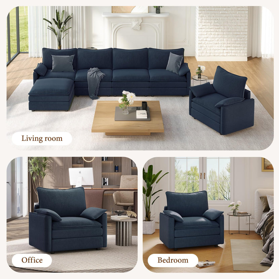 Vesgantti 142" U Shaped Sectional Couch, Comfy Cloud Modular Sectional Sofa with 2 Ottoman Deep Seat Chenille Modern Cloud Sofa, Modular Sofas for Living Room, Bedroom and Apartment, Beige