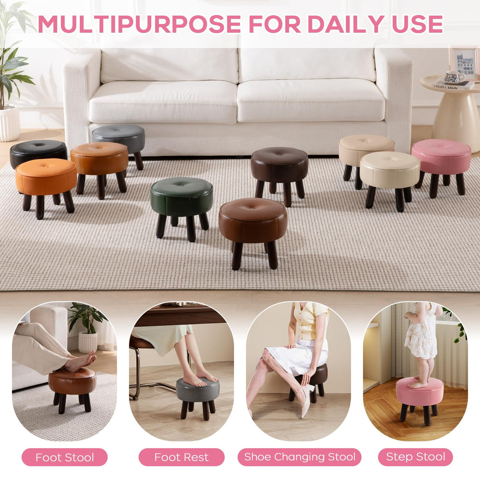 oakvivo 13in Small Foot Stool Ottoman, Round Faux Leather Foot Rest for Couch, Under Desk Pouf Footstool Footrest with Non-Skid Rubber Legs for Ling Room, Bedroom, 13''L x 13''W x 10.2''H, Green