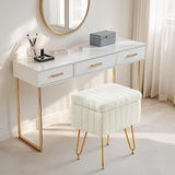 DUMOS Vanity Stool Chair, Ottoman with Storage, Makeup Cute Soft Small Footstool, Modern Style Faux Fur Seat with 4 Metal Legs & Adjustable Feet for Dressing, Living Room, Bedroom, Dorm, Grey