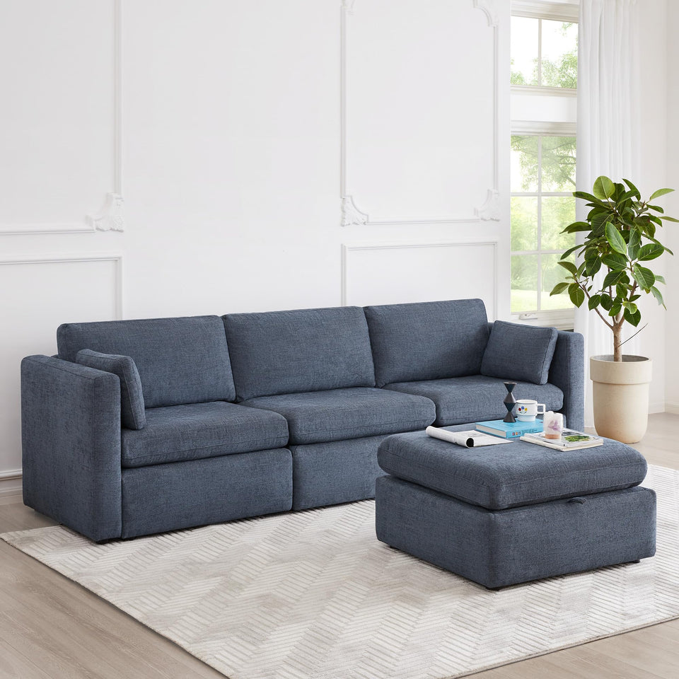 CHITA Oversized Modular Sectional Sofa, FSC Certified L Shaped Sectional Couches for Living Room, 112 inch Width,4 Seat Modular Sofa with Storage Ottoman, Linen