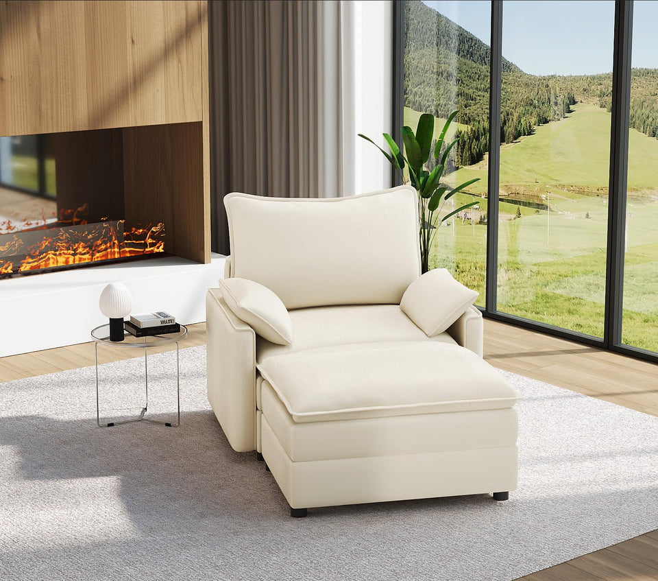 Vesgantti 142" U Shaped Sectional Couch, Comfy Cloud Modular Sectional Sofa with 2 Ottoman Deep Seat Chenille Modern Cloud Sofa, Modular Sofas for Living Room, Bedroom and Apartment, Beige