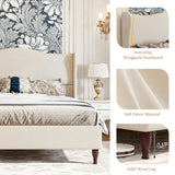 koorlian King Size Bed Frame Upholstered Platform Bed with 51" Tall Headboard Wingback, Soft Fabric, Retro Simple Style Platform Bed No Box Spring Needed, Easy Assembly, Beige
