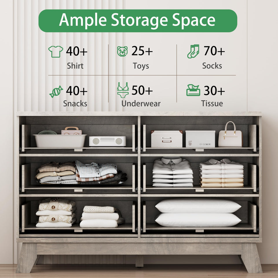 Fluted Dresser for Bedroom with 9 Drawers, 57" Wide Modern Chest of Drawers with Metal Handle, Wooden Dresser TV Stand, Wood Closet Clothes Storage Organizer for Living Room, Hallway, Natural Oak