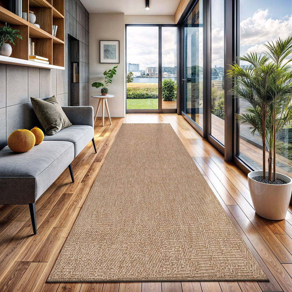 CAMILSON Easy Jute Rug 10x14, Indoor Outdoor Natural Color Fiber Area Rugs for Living Room Patio and Kitchen Rug Herringbone Woven Design Easy-Cleaning Washable Outside Carpet Alfombras 10 x 14