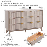 T4TREAM Fluted 7 Drawers Dresser, 54" Wide Modern Chest of Drawers with Faux Marble Top, Curved Profile Design, Dresser TV Stand, Wood Drawer Organizer for Bedroom, Living Room, Hallway, Natural Oak