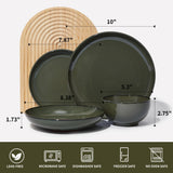 Pokini 24 Piece Dinnerware Sets for 8, Modern Stoneware Plates and Bowls Setst, Perfect for Family Gatherings & Holiday Celebrations, Easy Cleaning Dishes Set, Stack Compactly Dishware, Brown Green