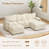 Vesgantti 142" U Shaped Sectional Couch, Comfy Cloud Modular Sectional Sofa with 2 Ottoman Deep Seat Chenille Modern Cloud Sofa, Modular Sofas for Living Room, Bedroom and Apartment, Beige