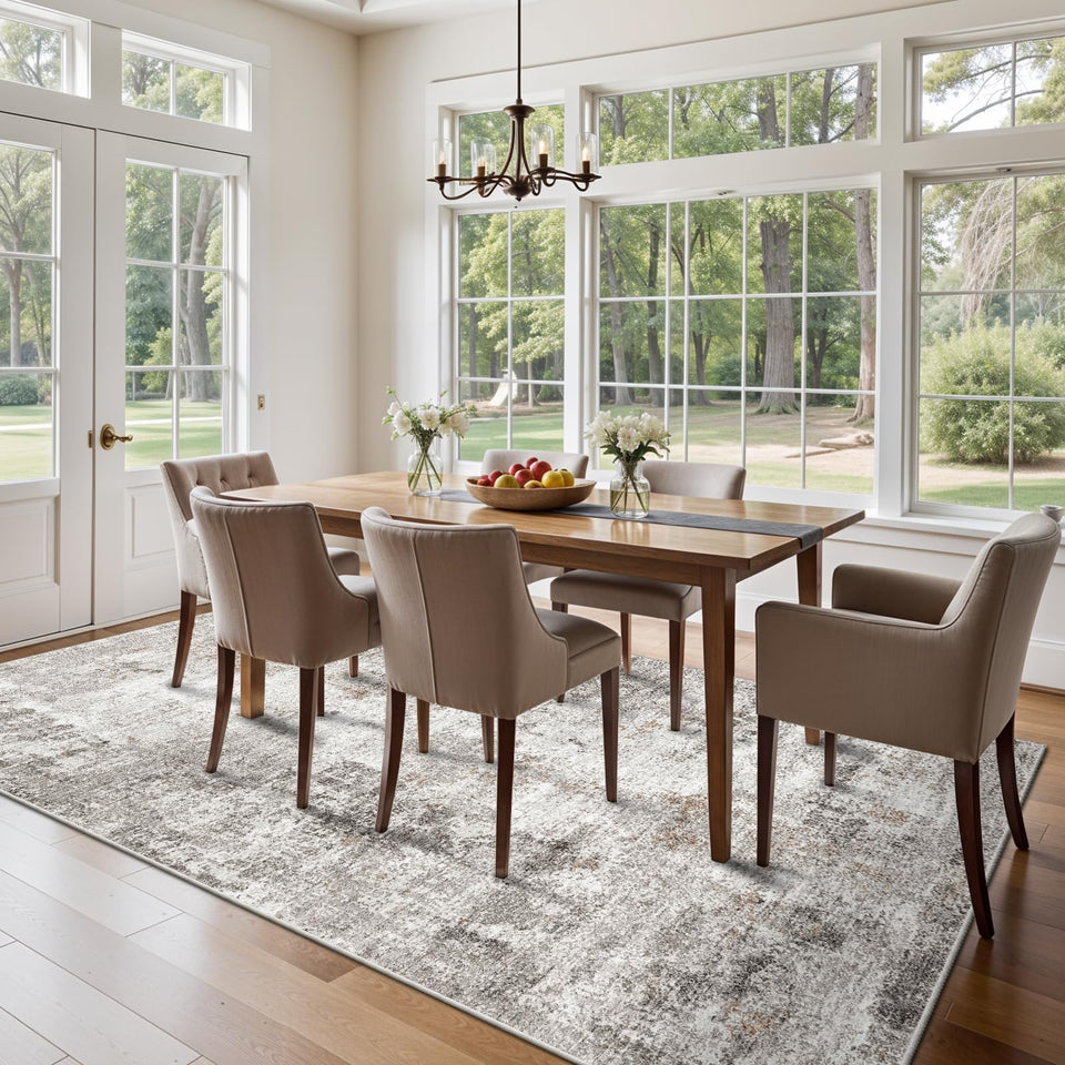 12x15 Area Rug for Living Room – Large Modern Neutral Abstract Thin Washable Carpet, Soft Low Pile Non-Slip Stain-Resistant for Bedroom Dining Room Home Office (Beige Grey)