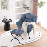 Welnow Lazy Chair with Ottoman, Modern Lounge Accent Chair with Armrests and a Side Pocket, Leisure Sofa Armchair, Reading Armchair with Footrest for Small Space, Dark Grey