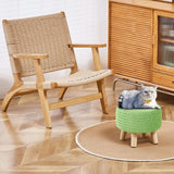 Wimarsbon Pouf Ottoman, 100% Cotton Knitted Boho Footstool, Round Footrest with Non-Skid Wood Legs, Home Décor Handmade Pouffe, Leisure Floor Step Stool for Living Room (Beige)