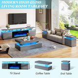 AMERLIFE Fireplace TV Stand with 36" Fireplace, 70" Modern High Gloss Fireplace Entertainment Center LED Lights, 2 Tier TV Console Cabinet for TVs Up to 80", Obsidian Black