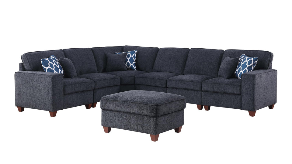 YOPTO 127" L-Shaped Sectional Couch with Movable Ottoman & 6 Throw Pillows,7 Seat Chenille Upholstered Sofa W/2 Cup Holder,USB Port & Hidden Storage Box,DIY Combination,for Living Room,Apartment,Beige