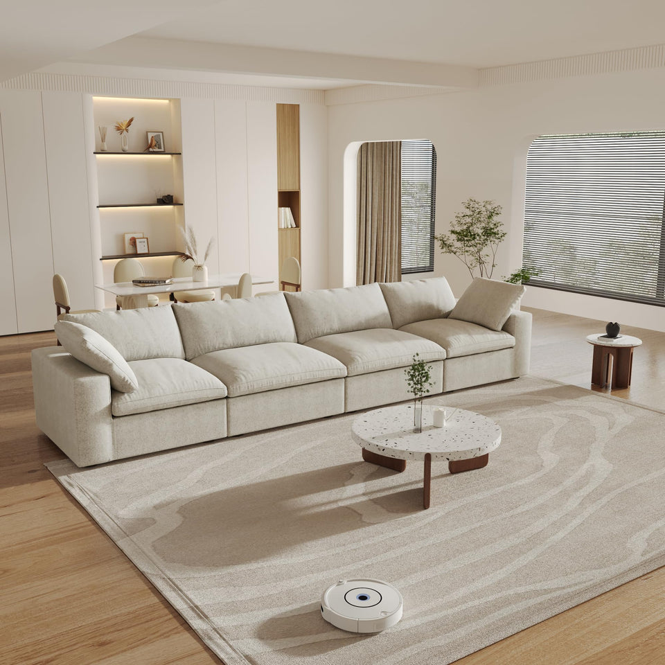 160.6" Cloud Couch Modular Sectional Sofa for Livingroom,Oversized Convertible Sofa with Storage Ottomans,6 Seat Wide Couches,Cushion Covers Removable (Khaki, 6 Seater)