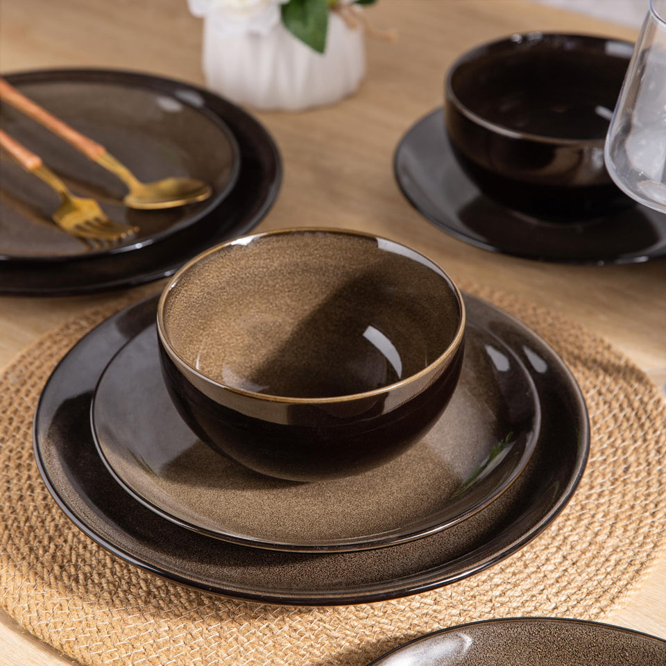 LeRatio Ceramic Dinnerware Sets for 6,Plates and Bowls Sets,Handmade Reactive Glaze Dishes Set,Chip Resistant and Scratch Resistant | Oven&Dishwasher & Microwave Safe-Blue(18PCS)