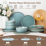 GBHOME Ceramic Dinnerware Sets for 8, 24 Pieces Stoneware Plates and Bowls Sets, Scratch Resistant Dishes, Dishwasher & Microwave Safe, Reactive Glaze-Green Wheat
