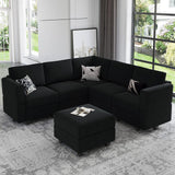 Belffin Modular Sectional Sofa with Ottomans Velvet Reversible Sleeper Chaise Bed Storage Seat Black