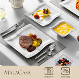 MALACASA Ivory White Dinnerware Sets, 30-Piece Porcelain Plates and Bowls Sets, Modern Dish Set for 6, Square Plates Dinnerware Set Kitchen Dishware Sets, Microwave and Dishwasher Safe, Series Flora