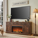 JXQTLINGMU Farmhouse Fireplace TV Stand for Up to 80 Inch TV, Entertainment Center with 30" Electric Fireplace for 65 75 Inch TV, 70" TV Stand with Storage Cabinet Drawer for Living Room (Off White)