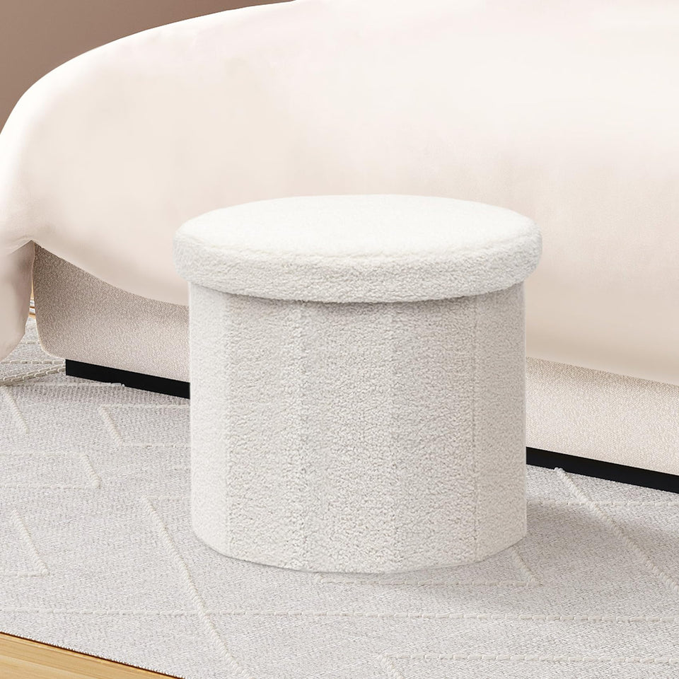 B FSOBEIIALEO Storage Ottoman Cube, Flowers Shaped Ottomans with Storage Foot Stool Footrest for Lving Room, Boucle Ottoman Seat for Dorm Room,Faux Teddy Fur, Cream White 12.6"x12.6"x12.6"