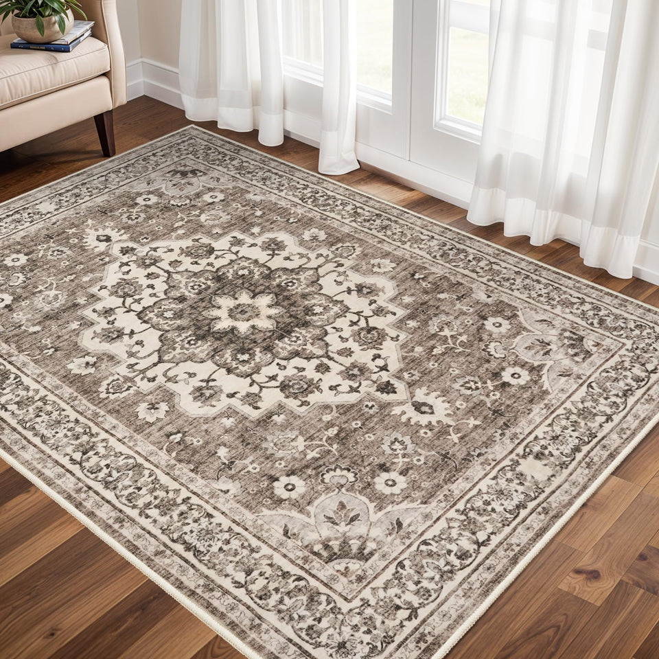 TOPRUUG Washable Oriental Area Rug - 12x15 Rugs for Living Room Soft Carpet for Bedroom Waterproof Floral Distressed Indoor Stain Resistant Non-Shedding Floor Carpets (Green, 12x15)