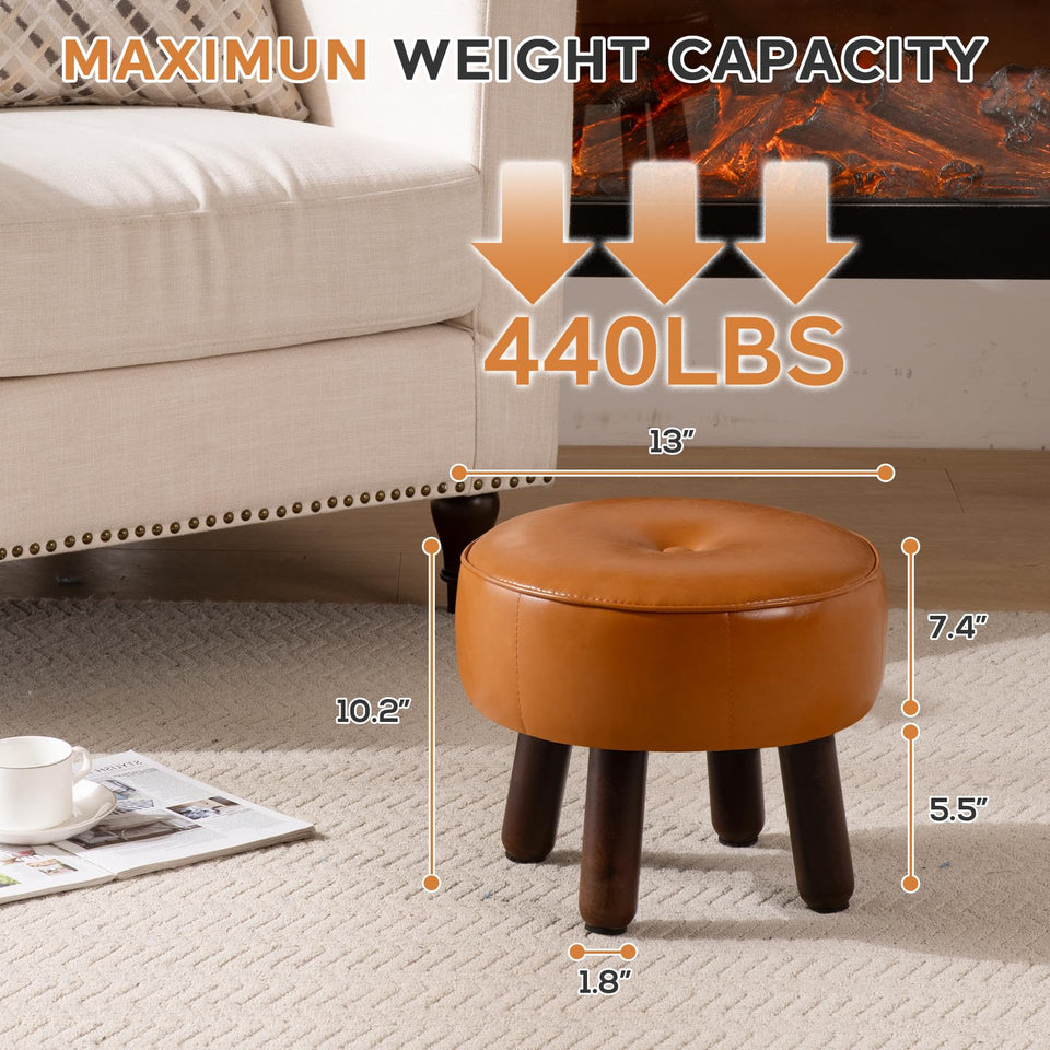 oakvivo 13in Small Foot Stool Ottoman, Round Faux Leather Foot Rest for Couch, Under Desk Pouf Footstool Footrest with Non-Skid Rubber Legs for Ling Room, Bedroom, 13''L x 13''W x 10.2''H, Green