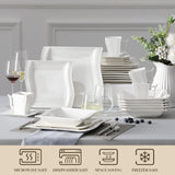 MALACASA Ivory White Dinnerware Sets, 30-Piece Porcelain Plates and Bowls Sets, Modern Dish Set for 6, Square Plates Dinnerware Set Kitchen Dishware Sets, Microwave and Dishwasher Safe, Series Flora