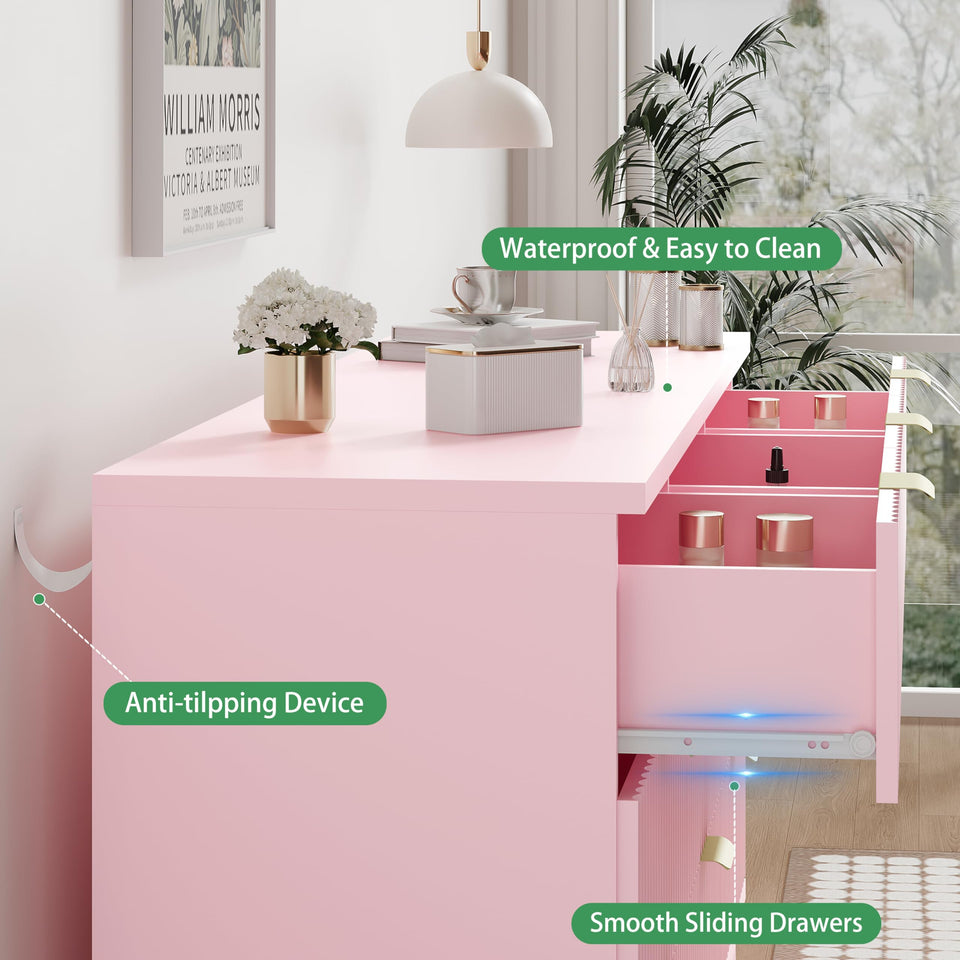 Fluted Dresser for Bedroom with 9 Drawers, 57" Wide Modern Chest of Drawers with Metal Handle, Wooden Dresser TV Stand, Wood Closet Clothes Storage Organizer for Living Room, Hallway, Natural Oak