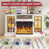 oneinmil 36 Inch 3-Sided Glass Fireplace TV Stand for TVs up to 80", Rustic Media Entertainment Center Console Table with Glass Door Closed Storage, Set of TV Table, White