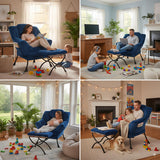 LITA Lazy Chair with Ottoman, Modern Accent Leisure Upholstered Lazy Sofa Armchair, Contemporary Lounge Reading Chair with Armrests and a Side Pocket for Living Room, Bedroom & Small Space, Dark Grey