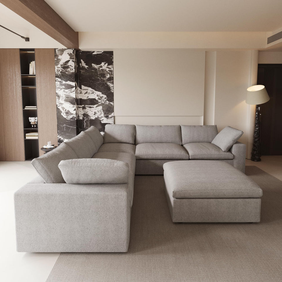 160.6" Cloud Couch Modular Sectional Sofa for Livingroom,Oversized Convertible Sofa with Storage Ottomans,6 Seat Wide Couches,Cushion Covers Removable (Khaki, 6 Seater)