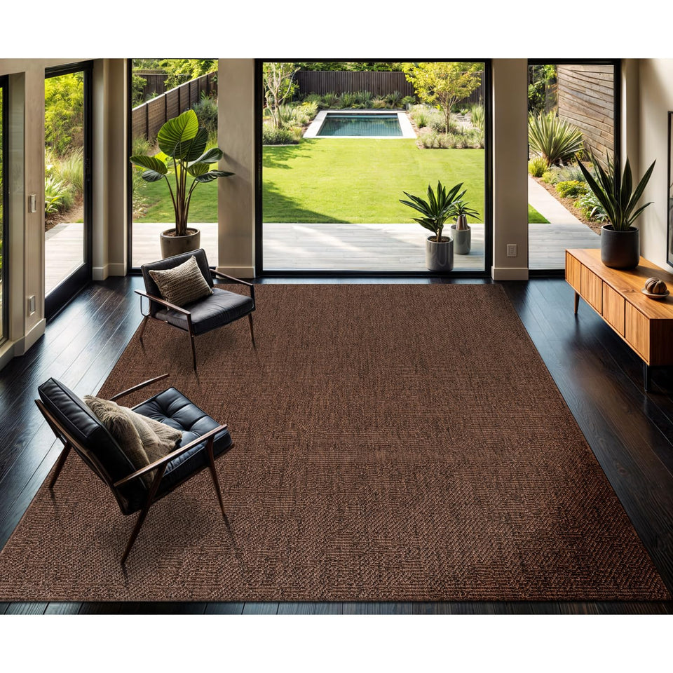 CAMILSON Easy Jute Rug 10x14, Indoor Outdoor Natural Color Fiber Area Rugs for Living Room Patio and Kitchen Rug, Sisal Boho Woven Design, Easy-Cleaning, Washable Outside Carpet Alfombras (10 x 14)