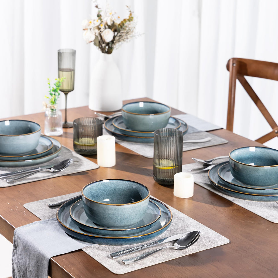 GBHOME Ceramic Dinnerware Sets for 8, 24 Pieces Stoneware Plates and Bowls Sets, Scratch Resistant Dishes, Dishwasher & Microwave Safe, Reactive Glaze-Green Wheat