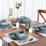 GBHOME Ceramic Dinnerware Sets for 8, 24 Pieces Stoneware Plates and Bowls Sets, Scratch Resistant Dishes, Dishwasher & Microwave Safe, Reactive Glaze-Green Wheat