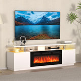 KOKEBREN 70'' Fireplace TV Stand, Entertainment Center with 36'' Firplace, 2 Tier TV Console Cabinet with Storage Cabinet, Electric Fireplace Heater with LED Light and 12 Flame Colors, Black
