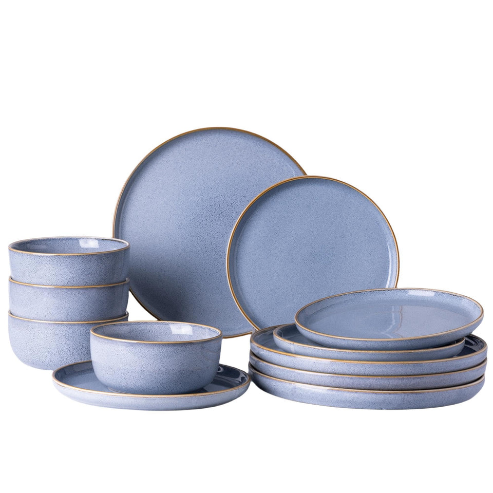 GBHOME Ceramic Dinnerware Sets for 8, 24 Pieces Stoneware Plates and Bowls Sets, Scratch Resistant Dishes, Dishwasher & Microwave Safe, Reactive Glaze-Green Wheat
