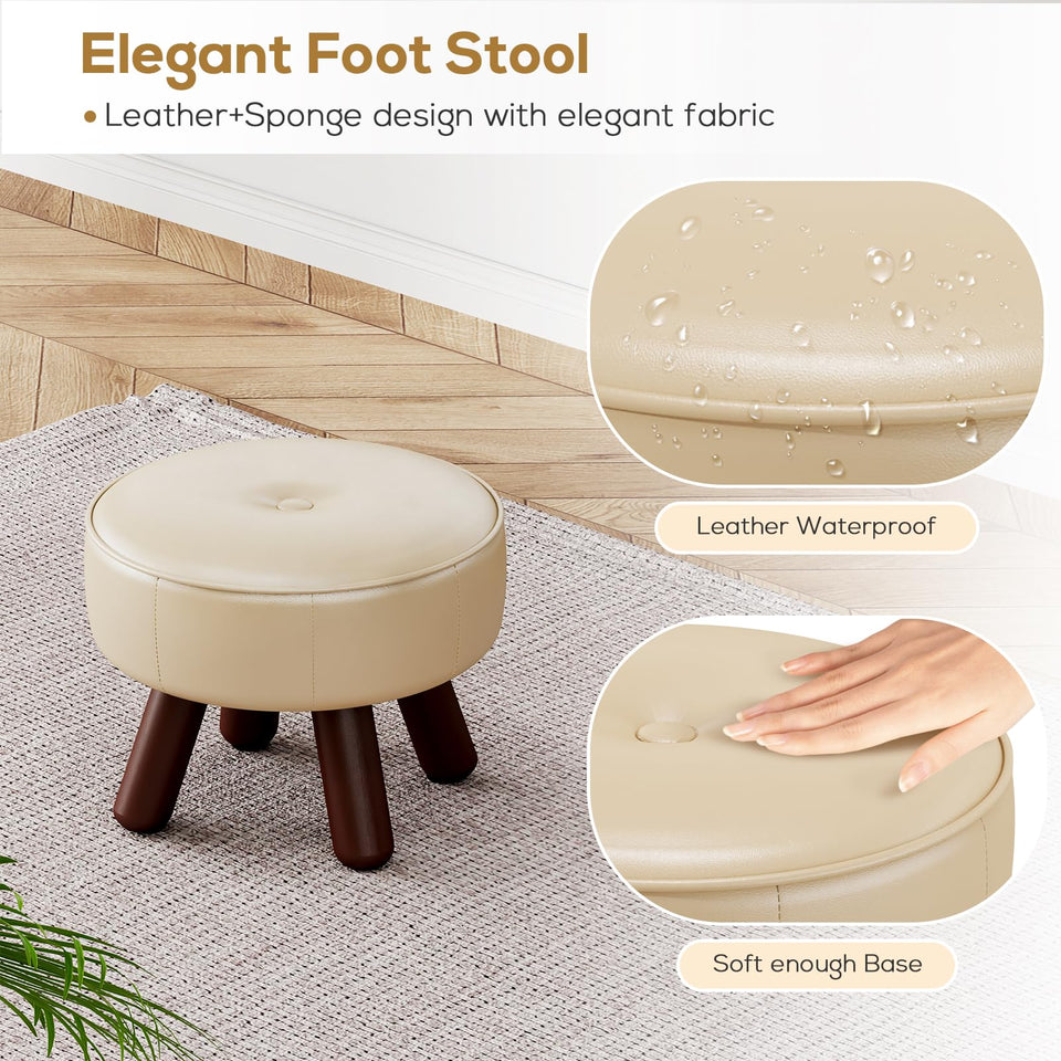 oakvivo 13in Small Foot Stool Ottoman, Round Faux Leather Foot Rest for Couch, Under Desk Pouf Footstool Footrest with Non-Skid Rubber Legs for Ling Room, Bedroom, 13''L x 13''W x 10.2''H, Green