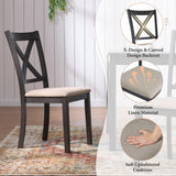 AMERLIFE 7-Piece Farmhouse Solid Wood Dining Table Set with 6 Upholstered Chairs, 60" Space Saving Dinner Table & Chairs Set, for Dining Room, Kitchen, Restaurant, Brown & White