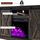 AMERLIFE Fireplace TV Stand with Sliding Barn Door for TVs up to 73", Farmhouse 63" Fireplace Entertainment Center with Storage Cabinets/Adjustable Shelves, Distressed White & Barnwood