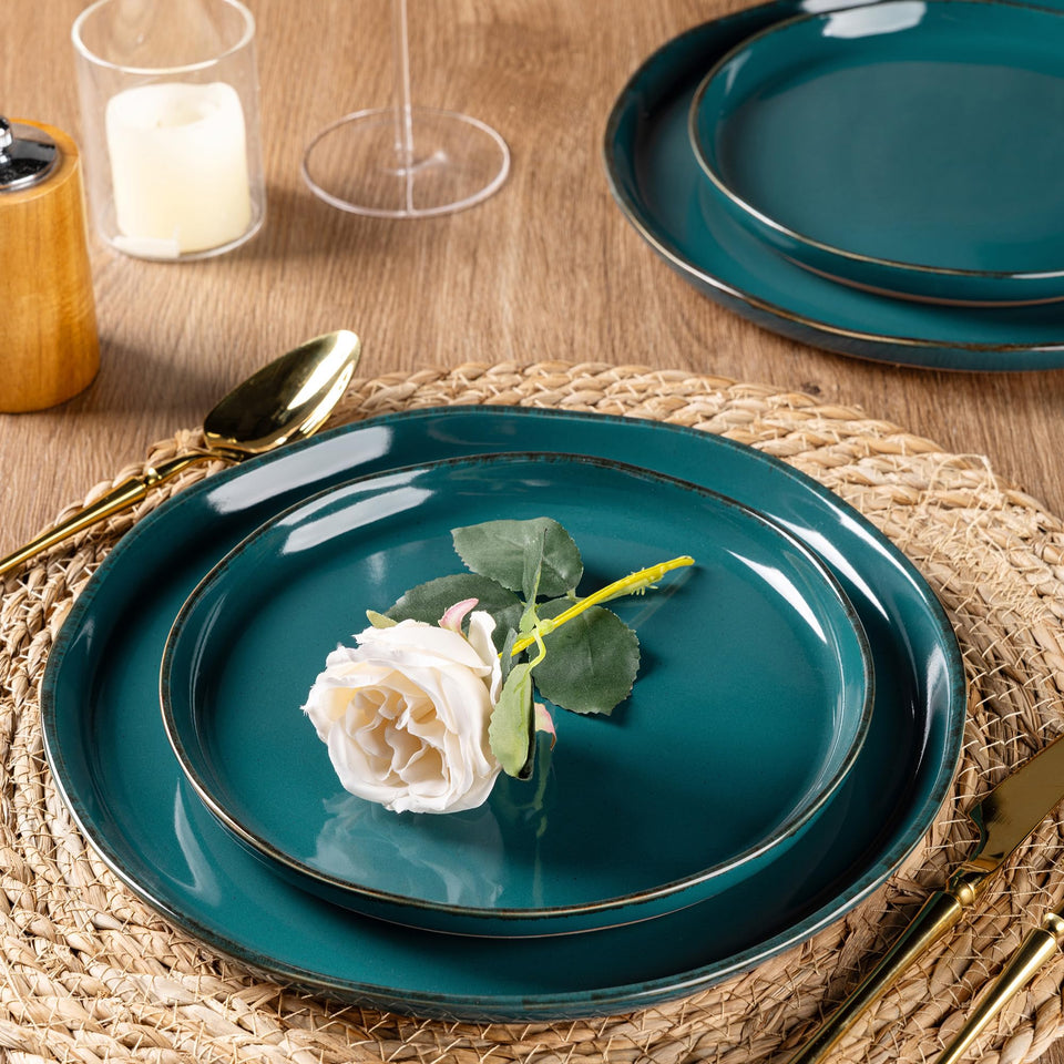 AmorArc Ceramic Dinnerware Sets for 8, 24 Pieces Handpainted Plates and Bowls Set with Rustic Terracotta Underside, Scratch Resistant Stoneware Dishes Set, Dishwasher & Microwave Safe, Light Beige