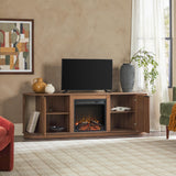 Walker Edison Chloe Reeded TV Stand with Fireplace Insert, 75 Inch, 70 Inch, Coastal Oak