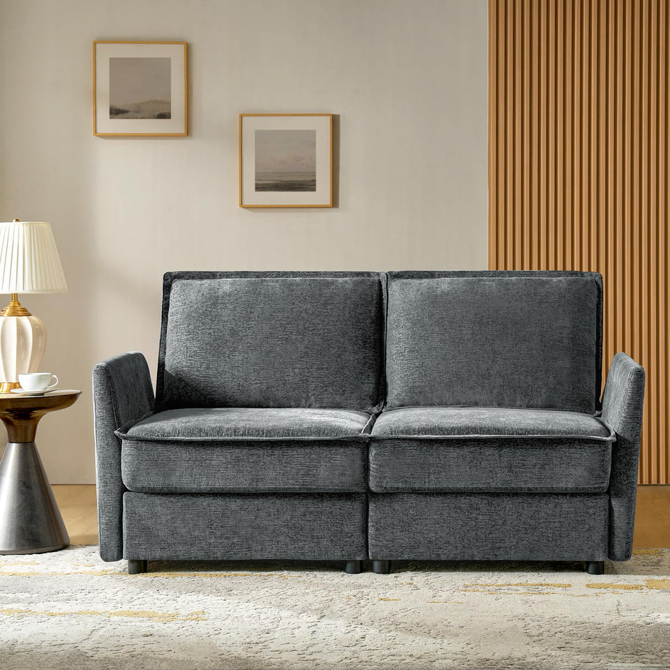 HULALA HOME 127'' Modular Sectional Sofa, Oversized U Shaped Couch with Storage Ottoman, Comfy Chenille Sofa with Deep Seat, 6 Seat Convertible Couches for Living Room, Beige