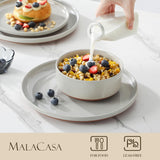 MALACASA Plates and Bowls Sets, 24 Pieces Modern Ceramic Dinnerware Set for 8 Kitchen Stoneware Dishes Dishware Set Microwave and Dishwasher Safe, White, Series TARA